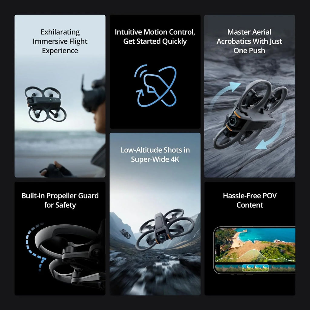 Avata 2 Fly More Combo (3 Batteries), FPV Drone with Camera 4K, Immersive Experience, One-Push Acrobatics, Built-In Propeller Guard, 155° FOV, Camera Drone with 128Gb