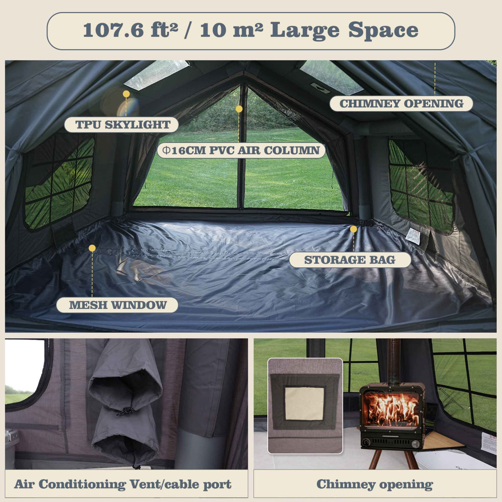 Coody 10.0 Inflatable Tent Gray | Mid-Size Quick Setup 4-Season Inflatable Glamping Tent