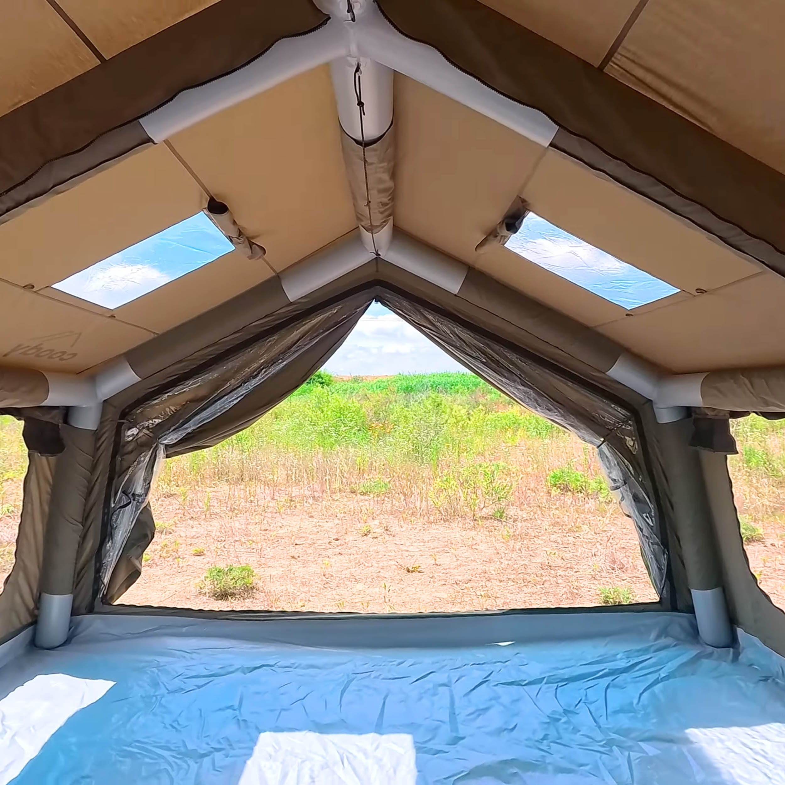 Coody Familia Airtent 17.2 + Wood Stove Kit | Forest Green Air Tent with Caminus Stove