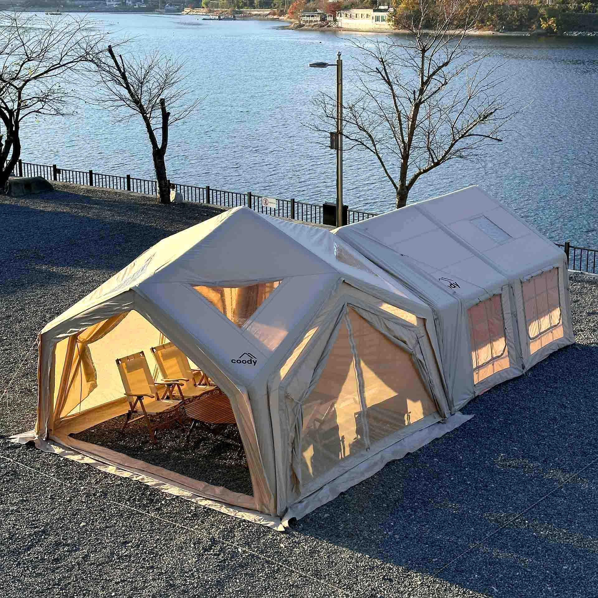 Coody Hub Inflatable Tent Beige | Quick Pitch 4-Season Inflatable Camping Tent