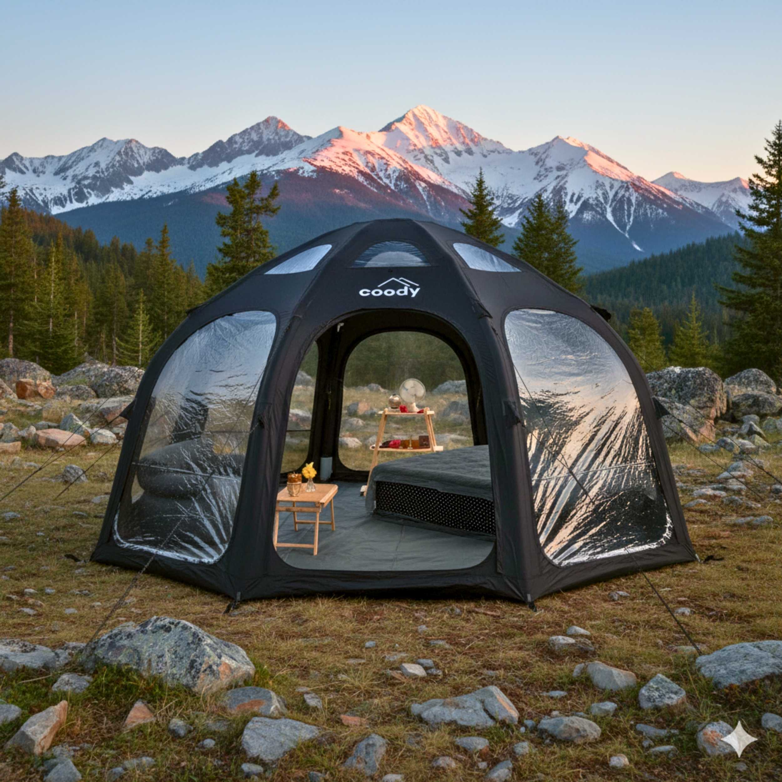 Coody Aurora Dome Luxury Inflatable Tent | Black 4-Season High-End Glamping Tent