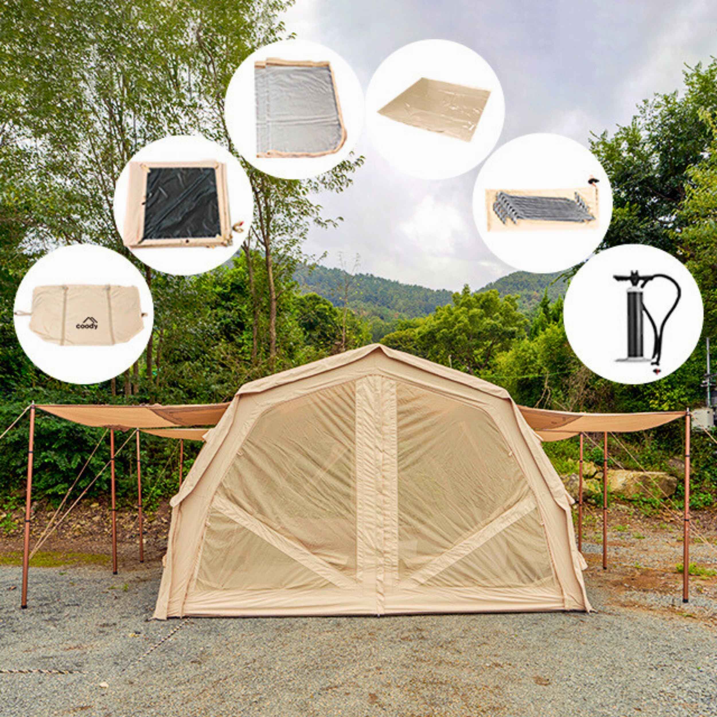 Coody Familia AirTent 17.2 Pro Beige | Premium 4-Season Inflatable Glamping Tent
