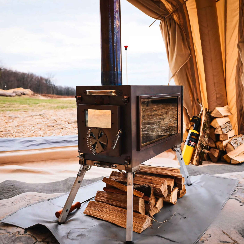 Coody Familia Airtent 17.2 + Wood Stove Kit | Forest Green Air Tent with Caminus Stove