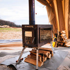 Coody Familia Airtent 17.2 + Wood Stove Kit | Forest Green Air Tent with Caminus Stove