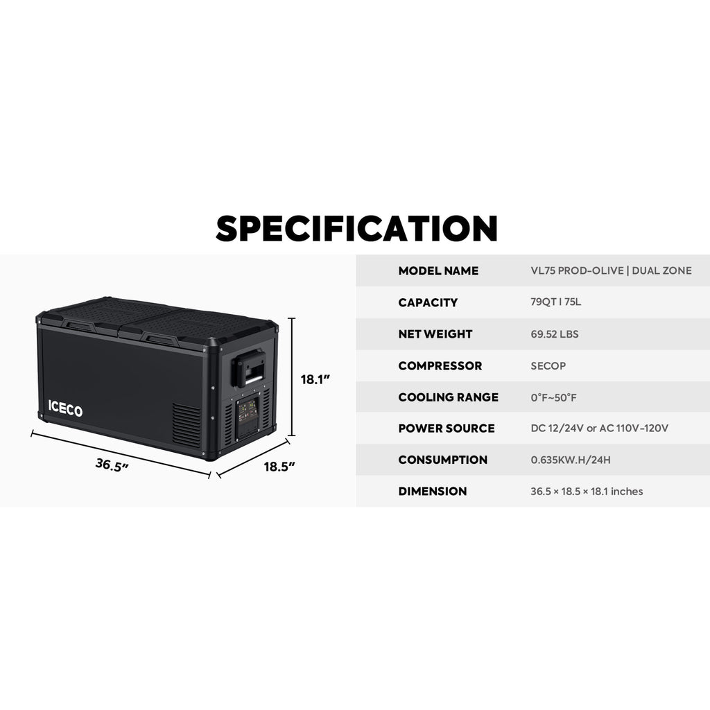 ICECO Heavy-Duty 12V Fridge Freezer 75L | Dual Zone Steel Series