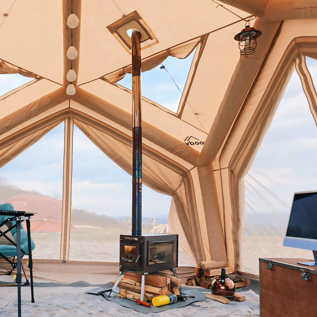 Coody Familia Airtent 17.2 + Wood Stove Kit | Forest Green Air Tent with Caminus Stove