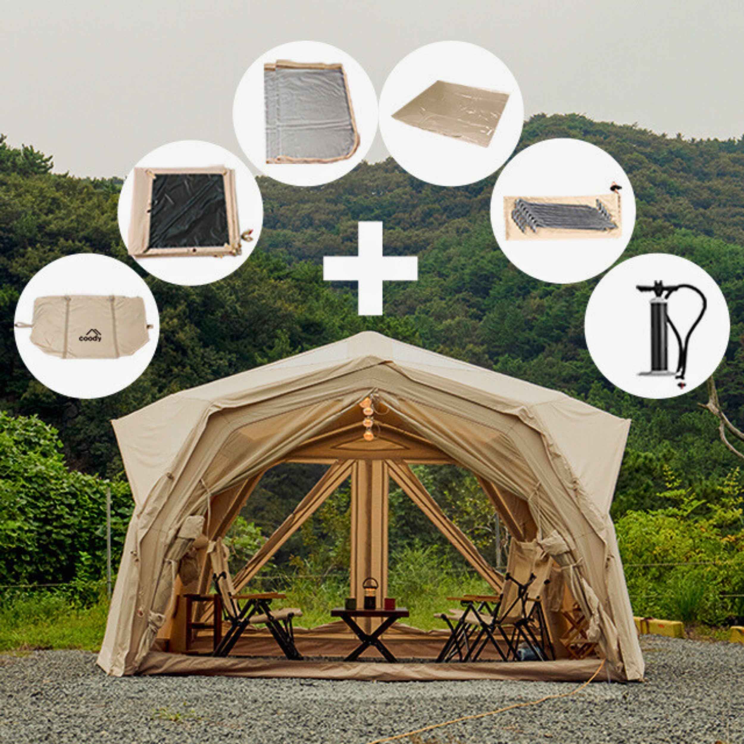 Coody Hub Inflatable Tent Pro Beige | 4-Season Professional Grade Inflatable Air Tent