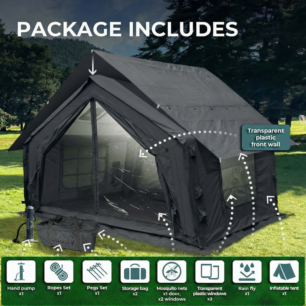 Coody 10.0 Inflatable Tent Gray | Mid-Size Quick Setup 4-Season Inflatable Glamping Tent