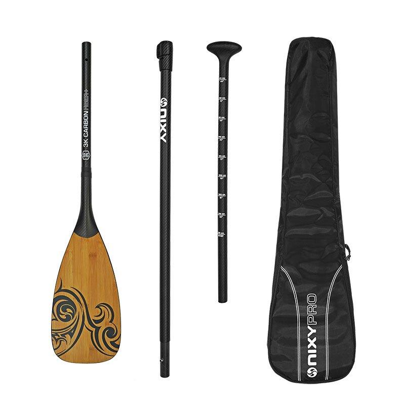 NIXY 3-Piece SUP Adjustable Pro Paddle | 100% Carbon Fiber with Bamboo Veneer Blade