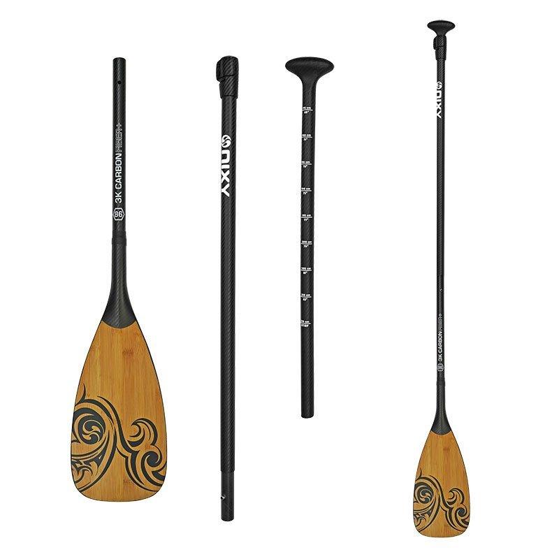 NIXY 3-Piece SUP Adjustable Pro Paddle | 100% Carbon Fiber with Bamboo Veneer Blade