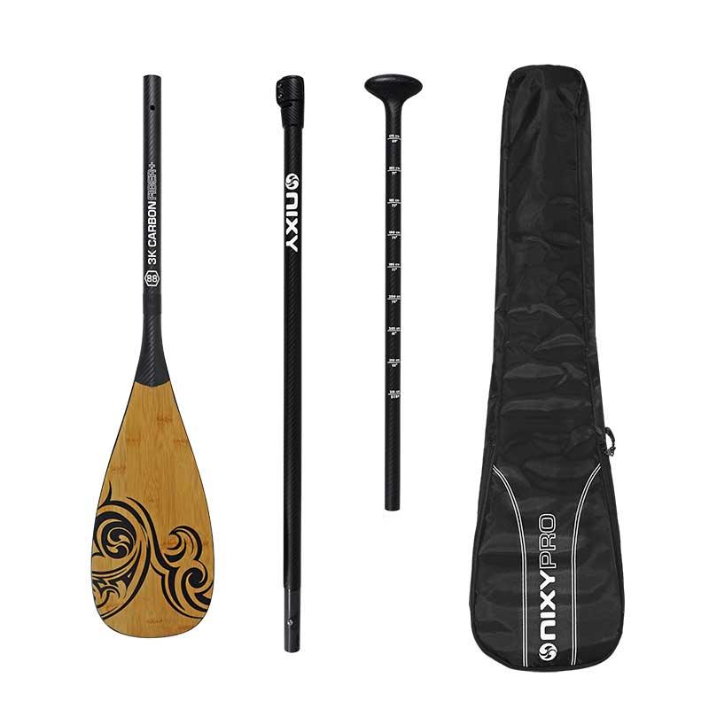 NIXY 3-Piece SUP Adjustable Pro Paddle | 100% Carbon Fiber with Bamboo Veneer Blade