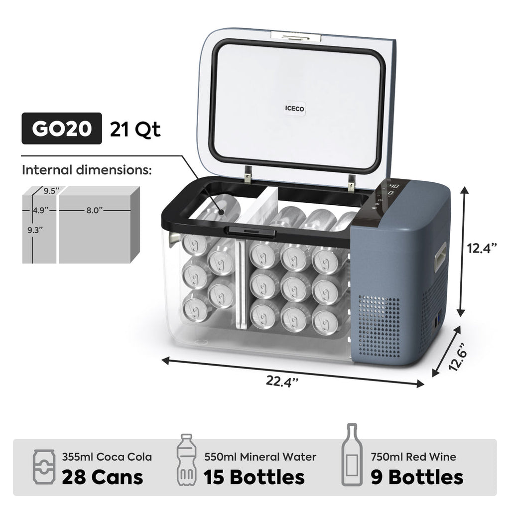 ICECO GO20 12V Portable Freezer 20L Dual Zone | App Controlled Compact Car Fridge
