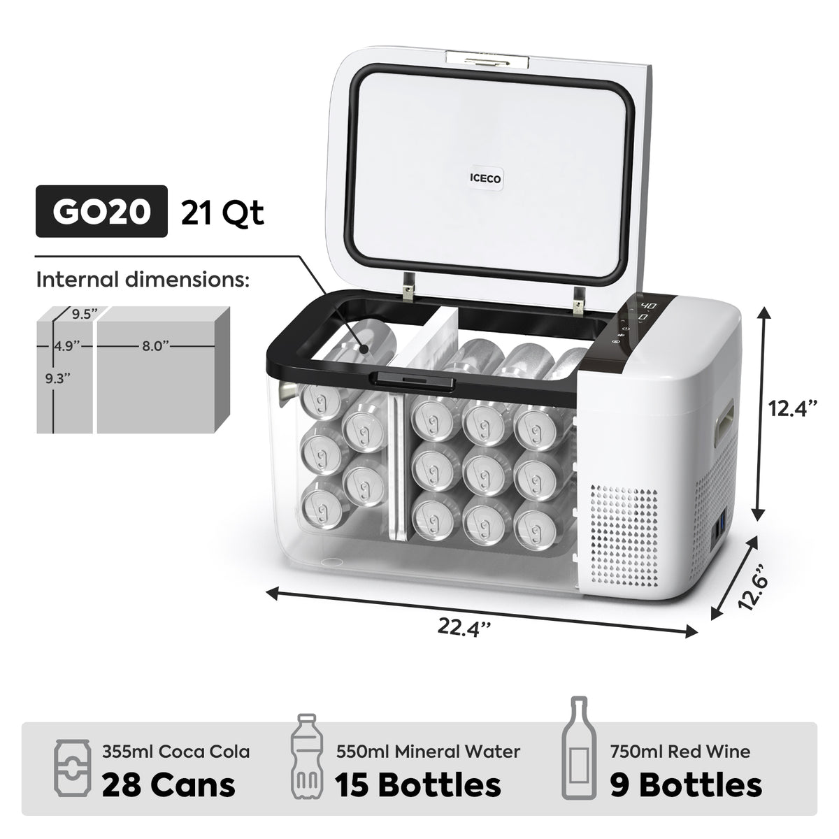 ICECO GO20 12V Portable Freezer 20L Dual Zone | App Controlled Compact Car Fridge