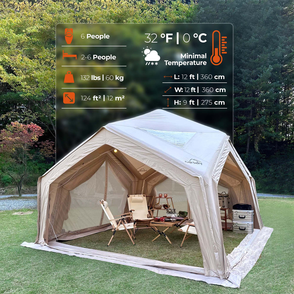 Coody Hub Inflatable Tent Beige | Quick Pitch 4-Season Inflatable Camping Tent