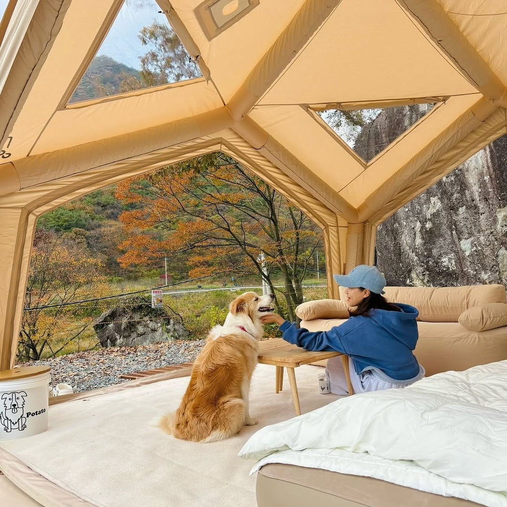 Coody Hub Inflatable Tent Beige | Quick Pitch 4-Season Inflatable Camping Tent