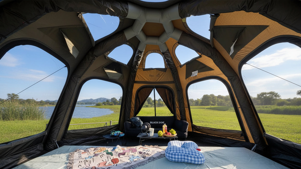 Inflatable Camping Tents 8-10 Person,129 Square Feets Large Inflatable Camping Tent with Stove Jack,Blow up Tent with Mesh Windows & Pump