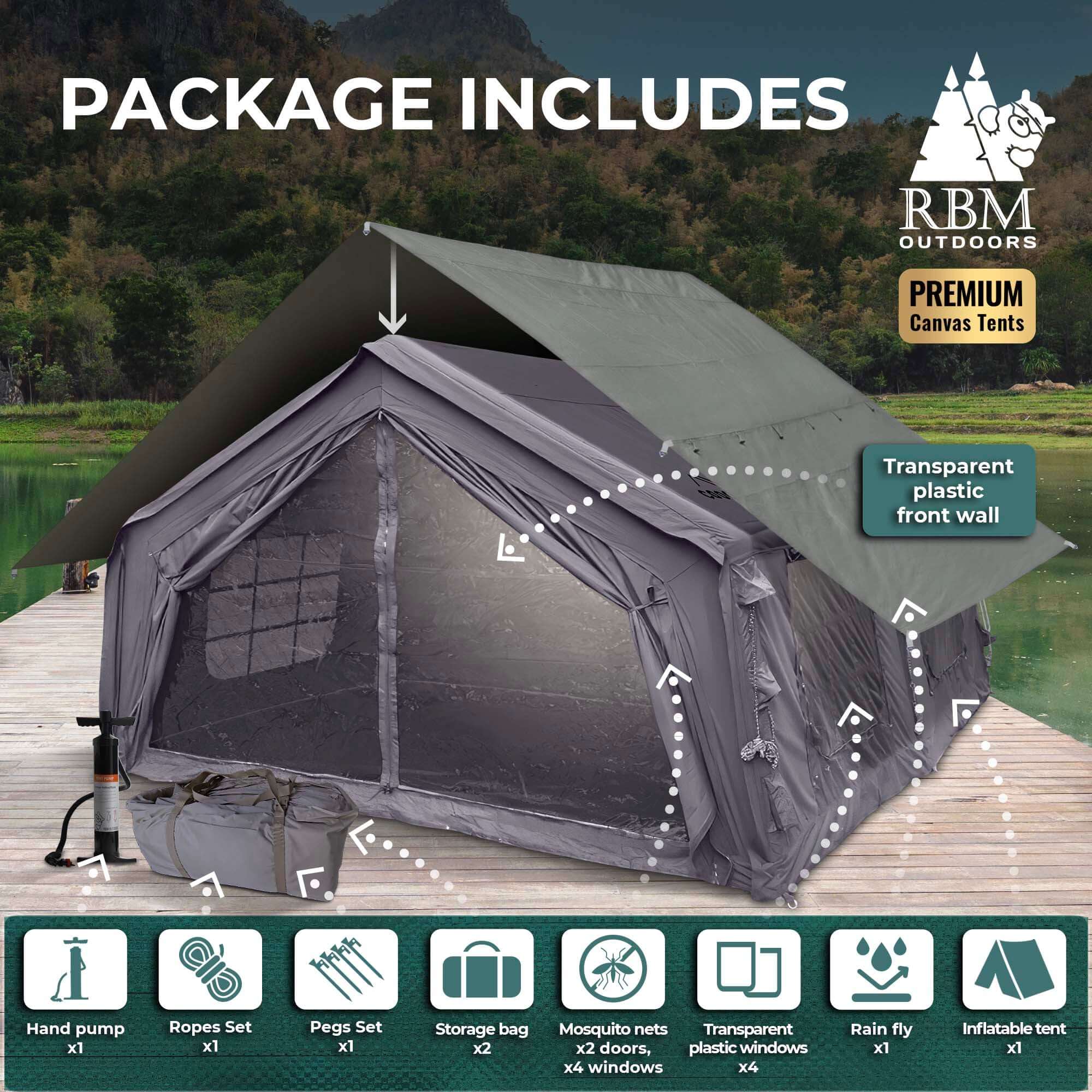 Coody Familia Airtent 17.2 + Wood Stove Kit | Forest Green Air Tent with Caminus Stove