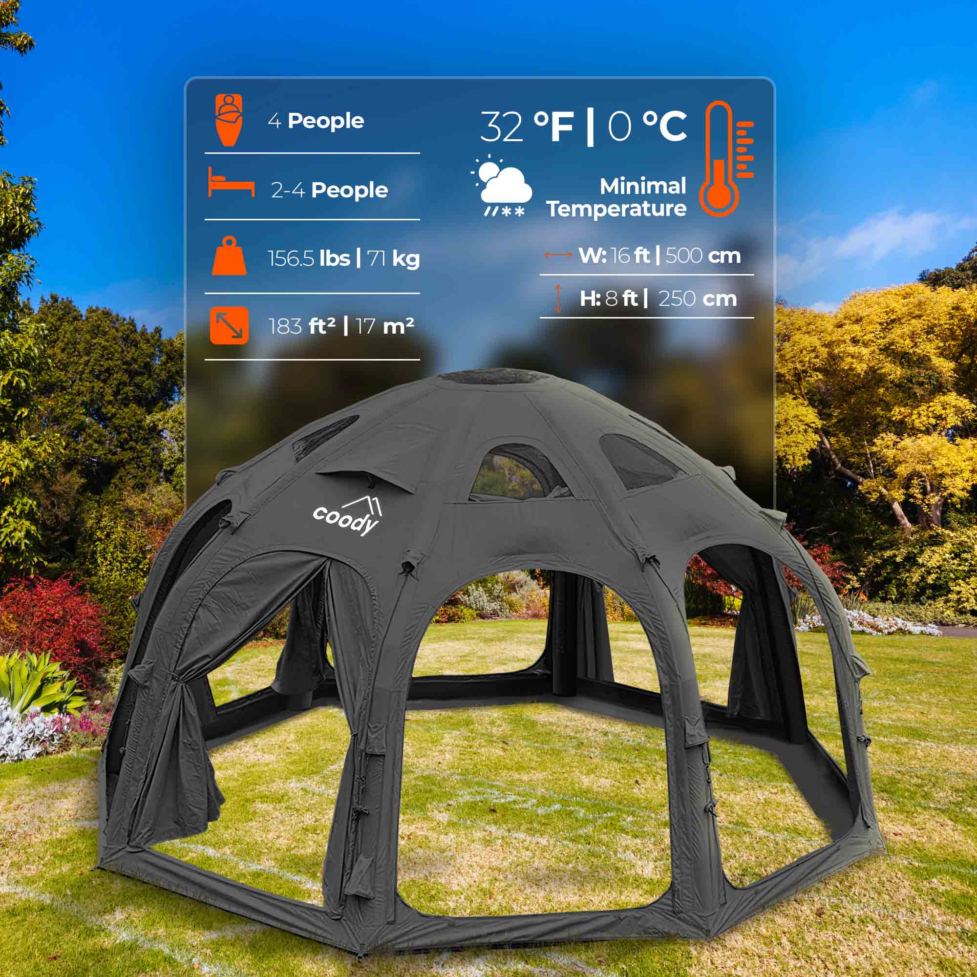 Coody Aurora Dome Luxury Inflatable Tent | Black 4-Season High-End Glamping Tent