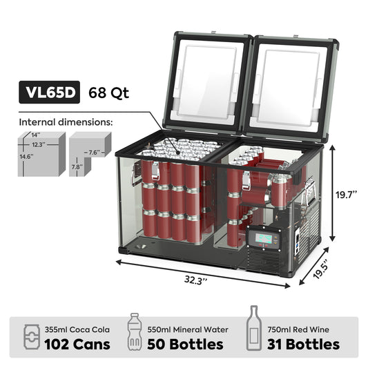 ICECO VL65 Metal 12V Fridge Freezer 65L with Cover | Dual Zone Portable Refrigerator Freezer