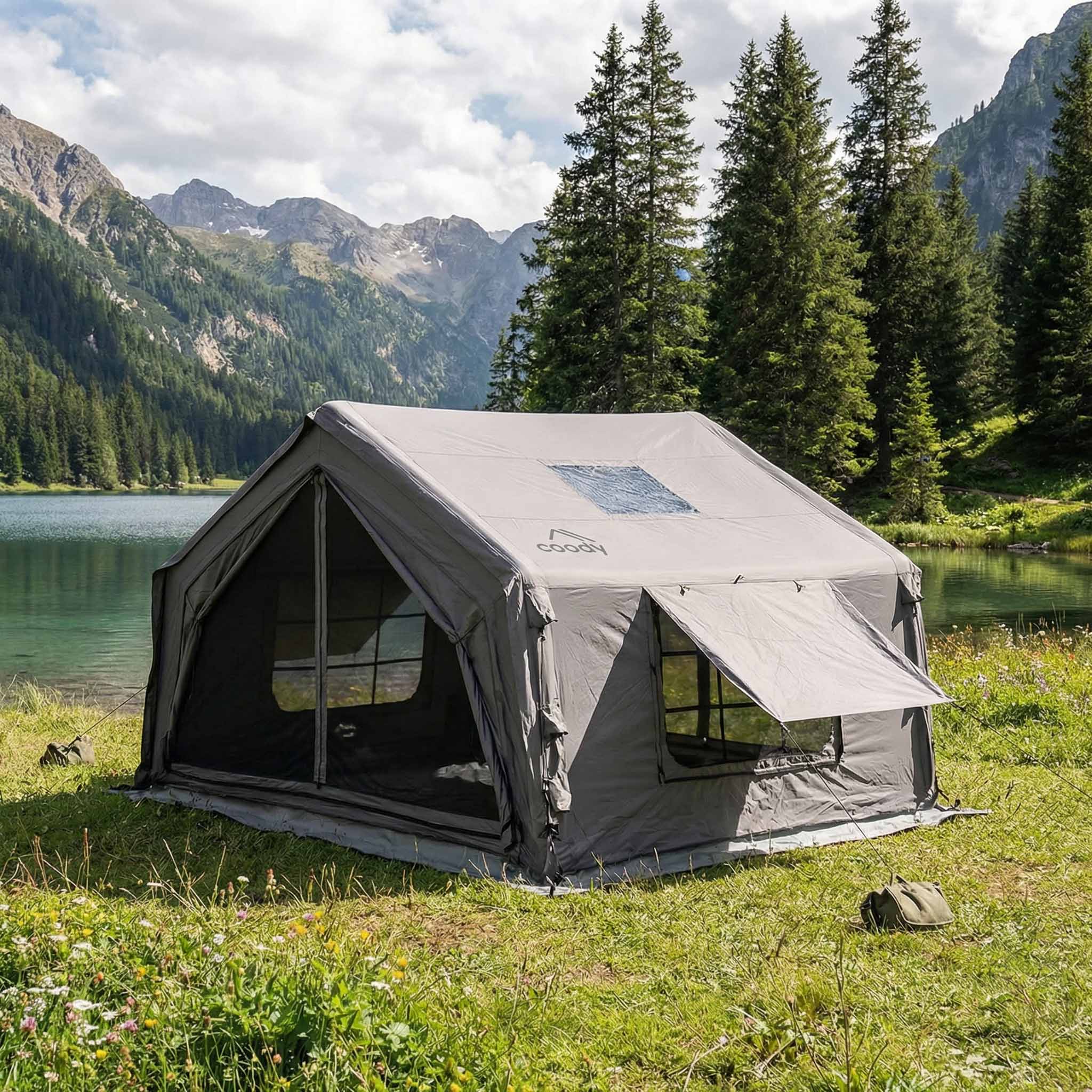 Coody 10.0 Inflatable Tent Gray | Mid-Size Quick Setup 4-Season Inflatable Glamping Tent