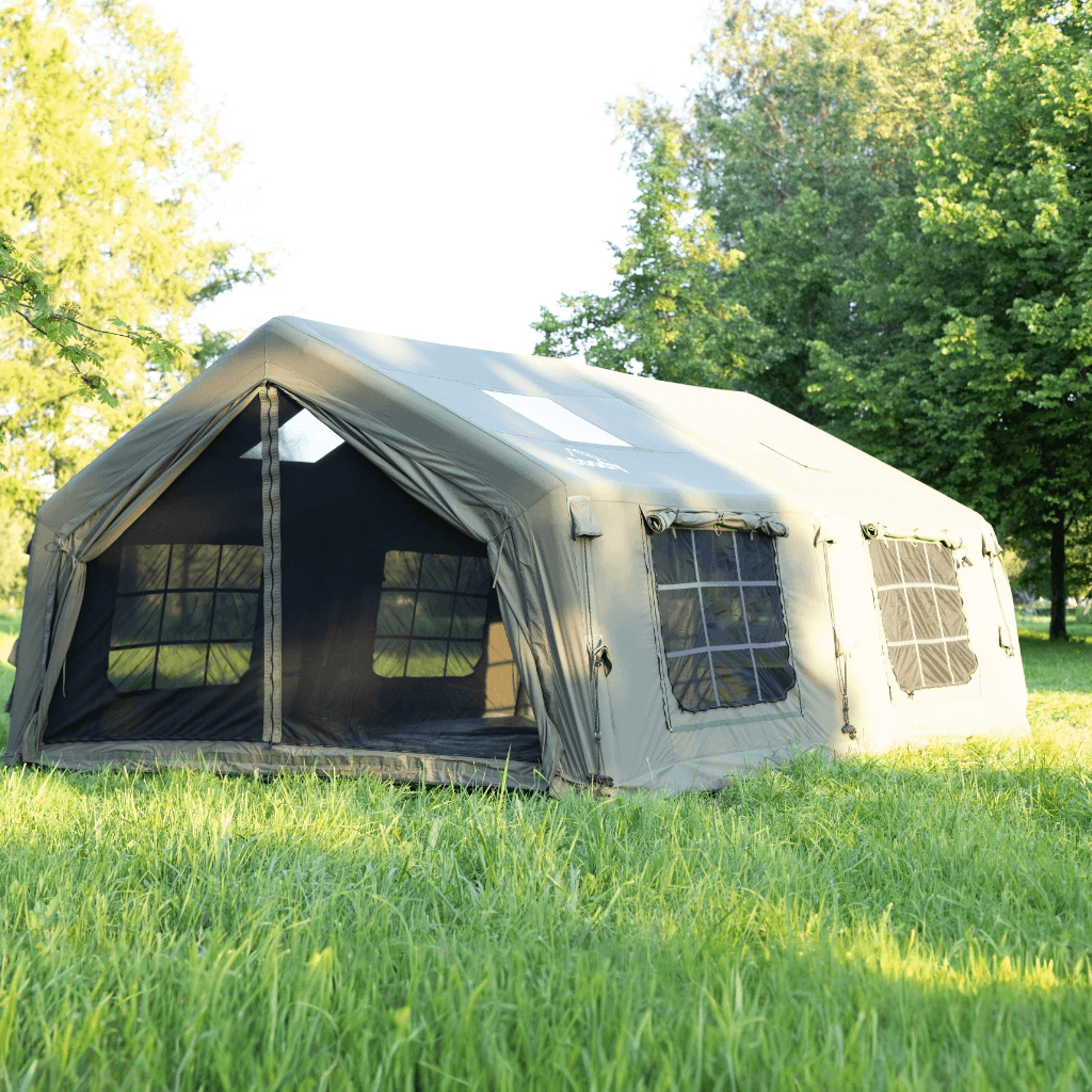 Coody Familia Airtent 17.2 + Wood Stove Kit | Forest Green Air Tent with Caminus Stove