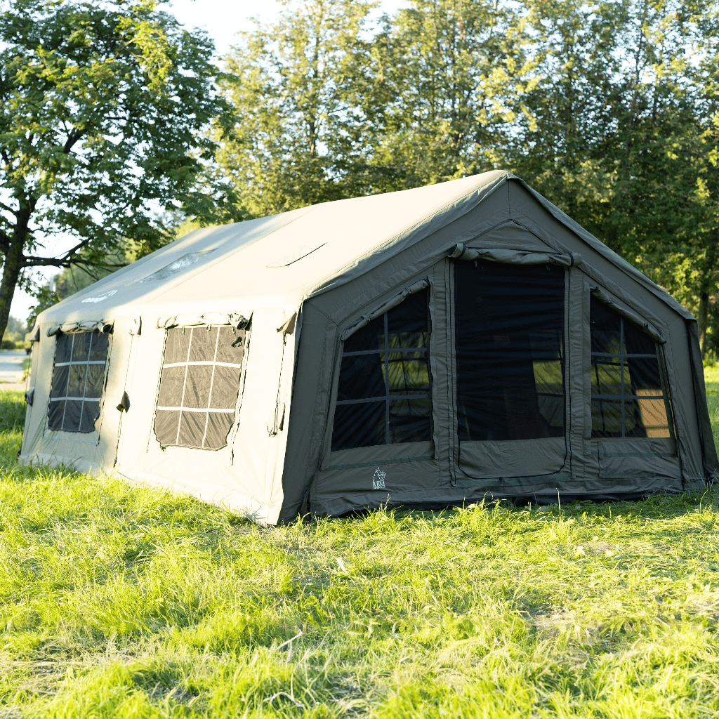 Coody Familia Airtent 17.2 + Wood Stove Kit | Forest Green Air Tent with Caminus Stove