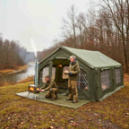 Coody Familia Airtent 17.2 + Wood Stove Kit | Forest Green Air Tent with Caminus Stove