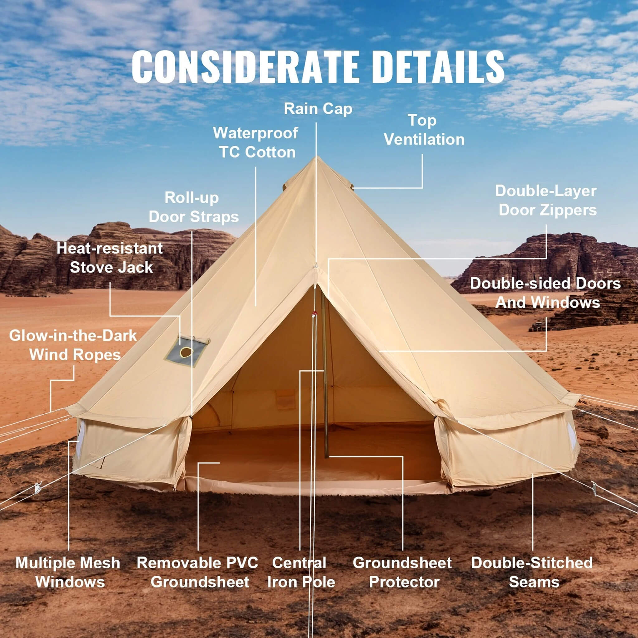 Premium 4-Season Canvas Bell Yurt Tent | Heavy Duty Cotton Canvas Glamping Tent
