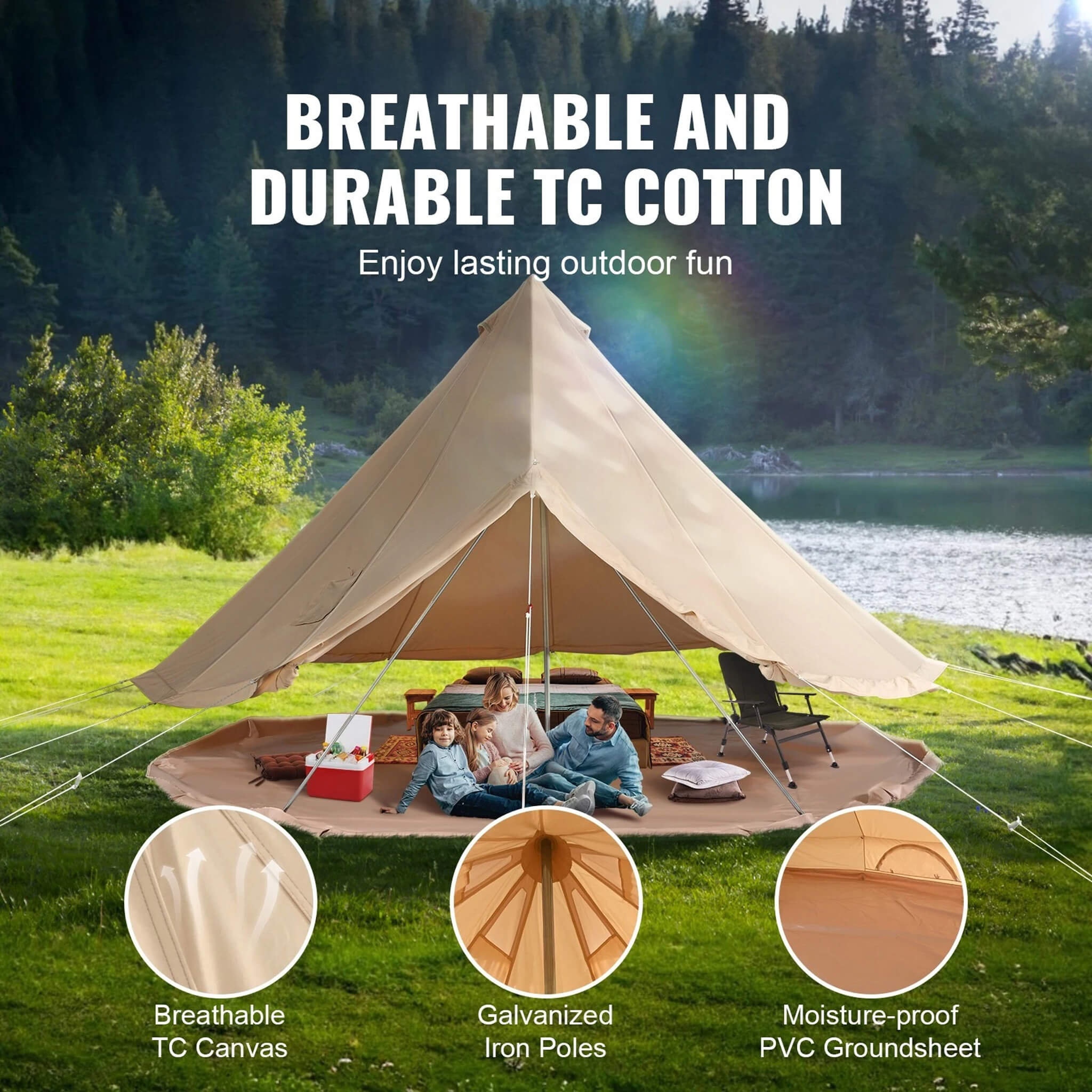 Premium 4-Season Canvas Bell Yurt Tent | Heavy Duty Cotton Canvas Glamping Tent