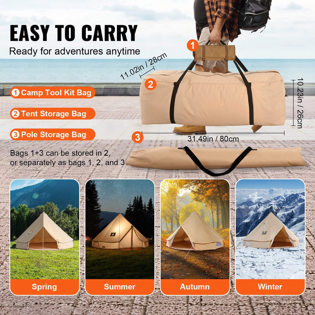 Premium 4-Season Canvas Bell Yurt Tent | Heavy Duty Cotton Canvas Glamping Tent