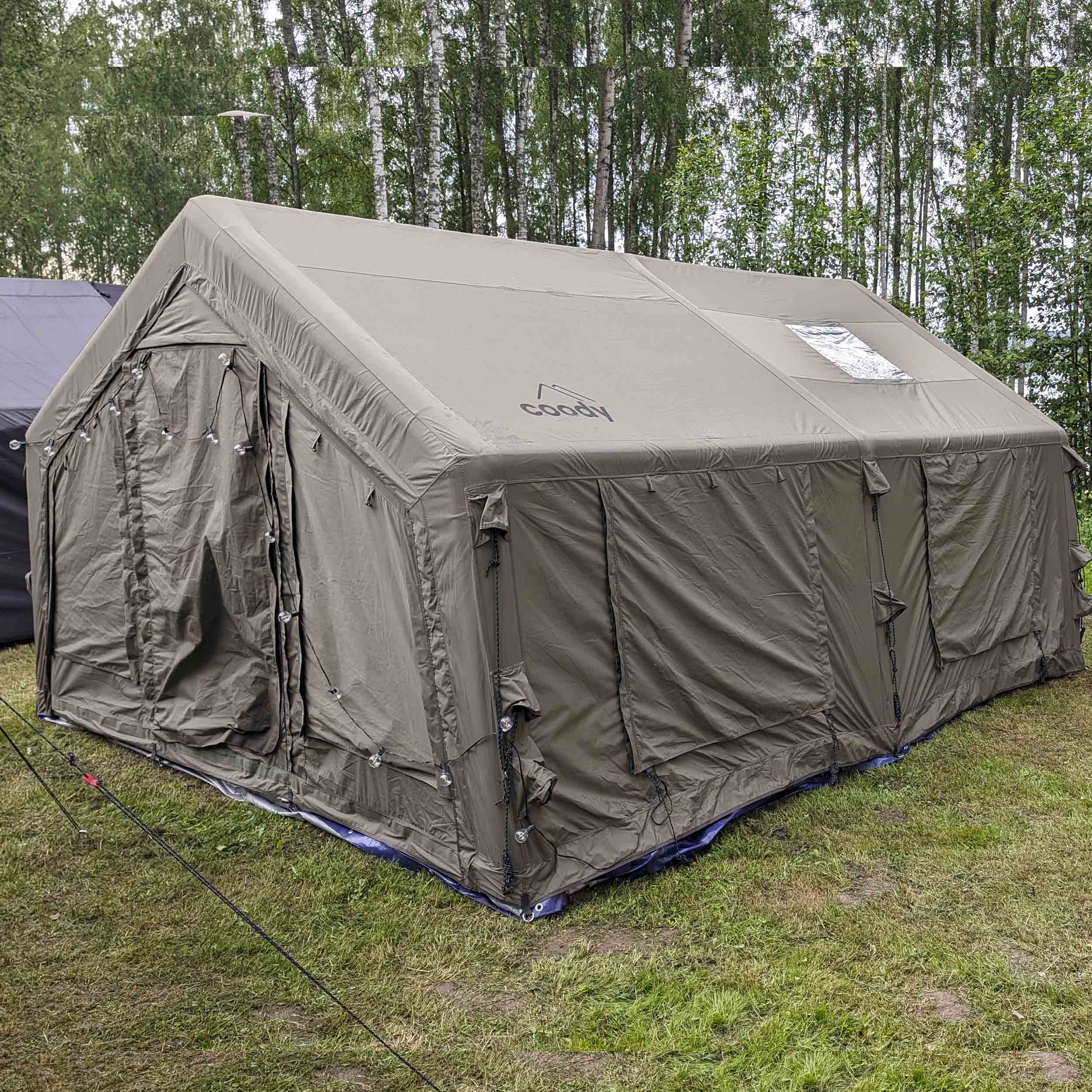 Coody Familia Airtent 17.2 + Wood Stove Kit | Forest Green Air Tent with Caminus Stove