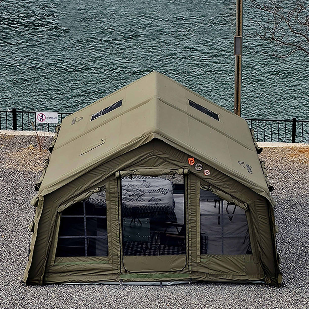 Coody Familia Airtent 17.2 + Wood Stove Kit | Forest Green Air Tent with Caminus Stove