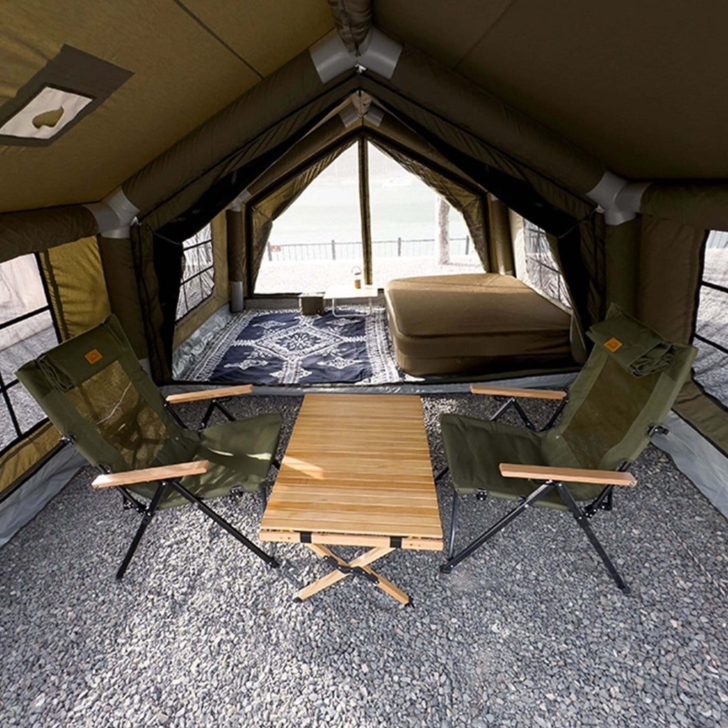 Coody Familia Airtent 17.2 + Wood Stove Kit | Forest Green Air Tent with Caminus Stove