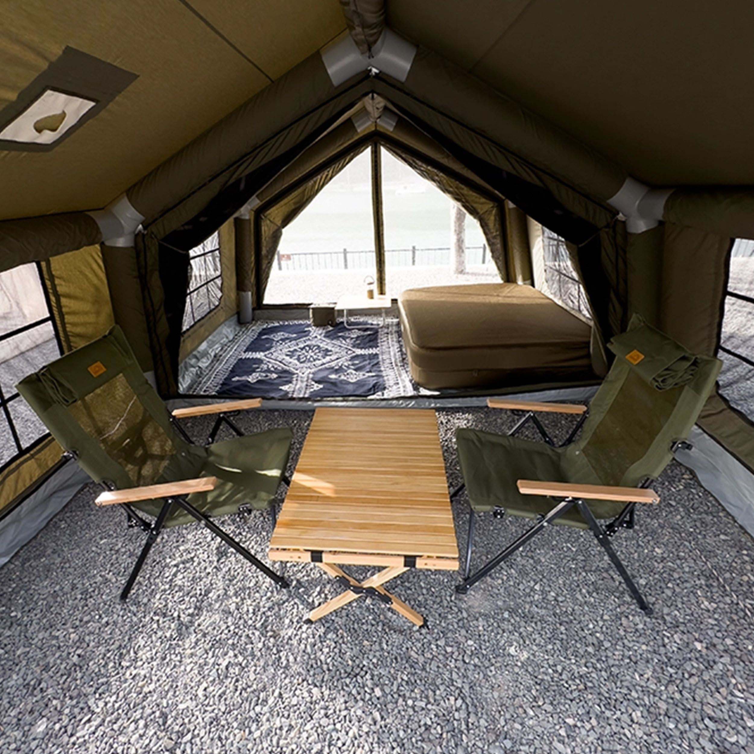 Coody Familia Airtent 17.2 + Wood Stove Kit | Forest Green Air Tent with Caminus Stove